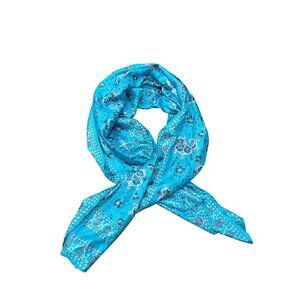 Vintage Blue Vibrant Floral Patterned Lightweight Cotton Classic Scarf
